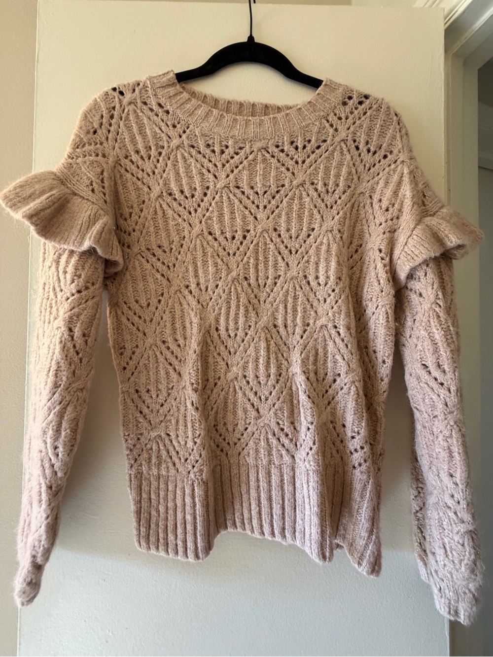 Old Navy Women's Knit Ruffle Sleeve Sweater - Light Beige - Medium